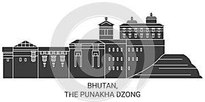 Bhutan, The Punakha Dzong travel landmark vector illustration