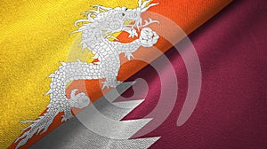 Bhutan and Qatar two flags textile cloth, fabric texture