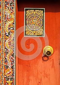 Bhutan traditional carved wooden decoration