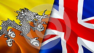 Bhutan and United Kingdom flags. 3D Waving flag design. Bhutan United Kingdom flag, picture, wallpaper. Bhutan vs United Kingdom