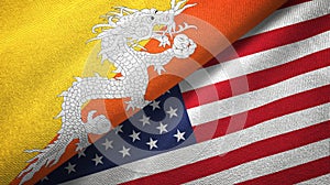 Bhutan and United States two flags textile cloth, fabric texture
