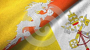 Bhutan and Vatican two flags textile cloth, fabric texture