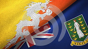 Bhutan and Virgin Islands British two flags textile cloth, fabric texture