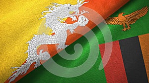 Bhutan and Zambia two flags textile cloth, fabric texture