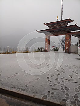 A bhutanese architecture gate. ..winter snowall