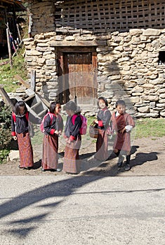 Bhutanese students, Chhume village, Bhutan