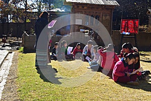Bhutanese Students learning arts and practicing for Bhutanese New Year in a local skill development centre in Thinphu, Bhutan