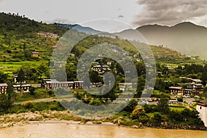 Bhutanese village near the river at Punakha, Bhutan