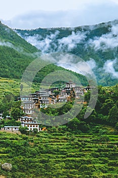 Bhutanese village near the river at Punakha, Bhutan