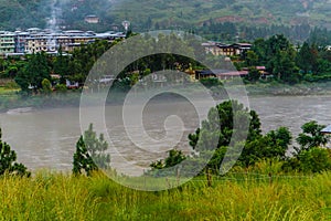 Bhutanese village near the river at Punakha, Bhutan