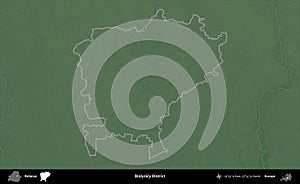 Bialynicy District outlined, Belarus. Physical