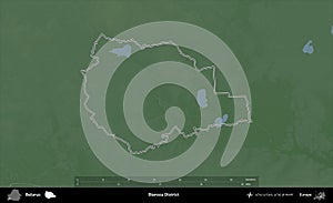 Biaroza District outlined, Belarus. Physical
