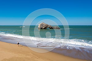 Biarritz beach, rocks and blue ocean, Aquitaine, France. photo