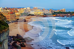 Biarritz city and its famous sand beaches, France