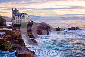 Biarritz, France, Basque coast in dramatic sunset light