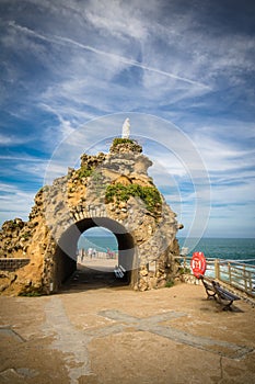 Biarritz, France - October 4, 2017: tourists people visiting wonderful place of rocher de la vierge