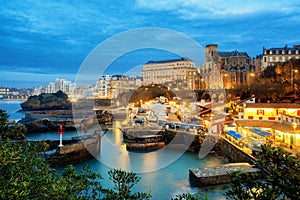 Biarritz Old Town, Basque Country, France, at night photo