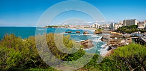 Biarritz, Panorama of lighthouse, beach and city, France