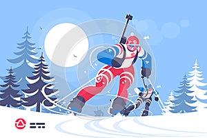 Biathlon race skiing man flat poster photo