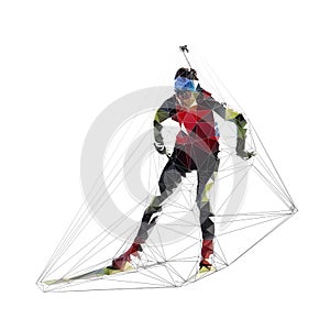 Biathlon racer, polygonal isolated vector illustration. Winter sport