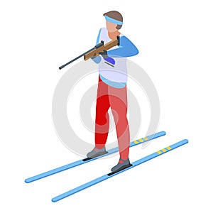 Biathlon shooting icon, isometric style