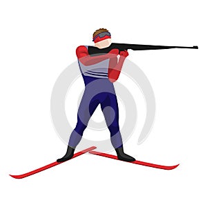 Biathlonist with small-bore rifle standing on skis vector illustration isolated