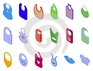 Bib icons set isometric vector. Baby boy