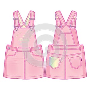 Bib overall dress. Cute kitty`s face decoration in front