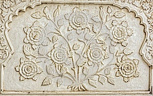 Artwork on marble at the Bibi ka Maqbara mausoleum built in 1678, Aurangabad, India photo