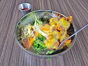 Bibimbap is one of the most famous Korean traditional foods. Korean rice dish