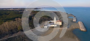 Bibione lighthouse at sunset from above photo