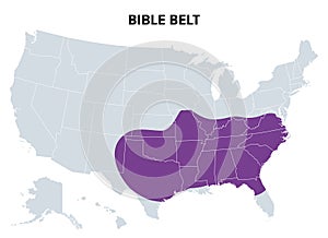 Bible Belt, a region of the United States, political map