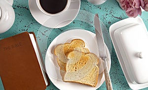 Bible on a Breakfast Tray Ready for a Personal Bible Study