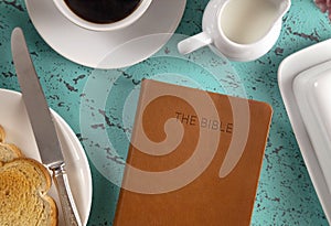 Bible on a Breakfast Tray Ready for a Personal Bible Study