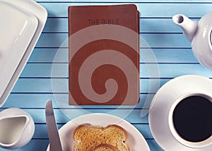 Bible on a Breakfast Tray Ready for a Personal Bible Study
