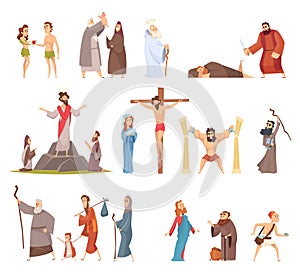 Bible characters. Historical antique holy people vector illustrations collection