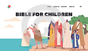 Bible for Children Landing Page Template. John The Baptist Baptizing Jesus In River with People Watching from the Coast