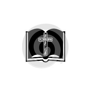 Bible Church logo, Bible Society, Bible and wooden cross icon