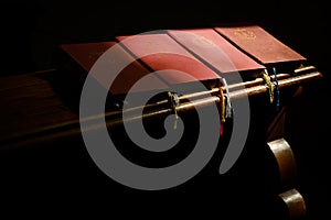 Bible on church pew photo