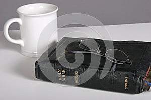 Bible,coffee and eyeglasses