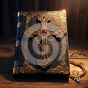 Bible with a cross on the background. Eternal book