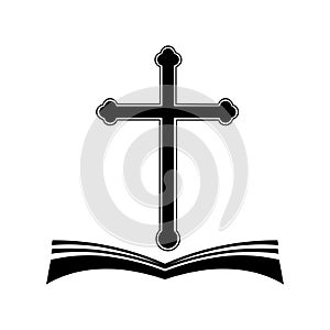 Bible and cross . Cross and bible logo.