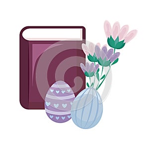 Bible with eggs of easter and flowers