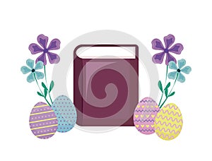 bible with eggs of easter and flowers