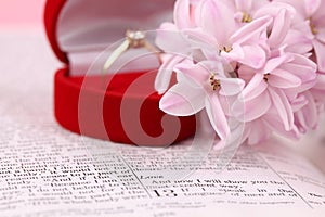 Bible and engagement ring