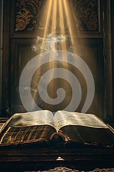 The Bible the Holy Book the Word of God with lighting