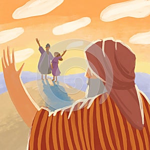 Bible Illustration. Abraham says goodbye to the Lot