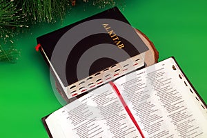 Bible Indonesian Language Alkitab Close and Open Version Green Background