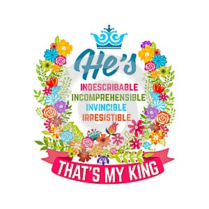 Bible lettering. Christian illustration. God is incredibable, incomprehensible, invincible, irressistible.