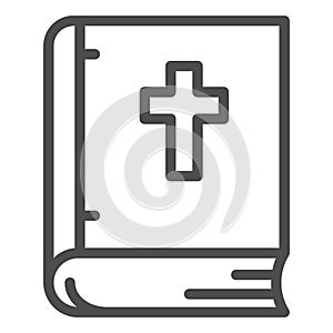Bible line icon, Christmas concept, religious book sign on white background, cover book with cross icon in outline style
